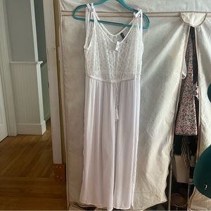 White Flowy Beach Romper With Shoulder Bows